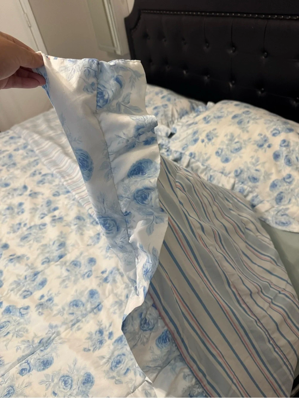 King Comforter Set Blue Floral Bedding 3 piece